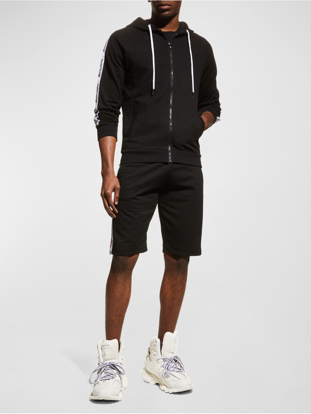 Moschino Underwear Raglan Logo Tape Zip Hoodie Black